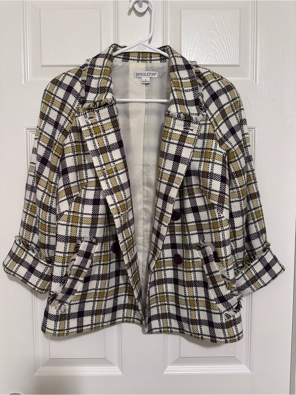 Pendleton plaid  White, Mustard & Black/brown Plaid Wool Blend Blazer